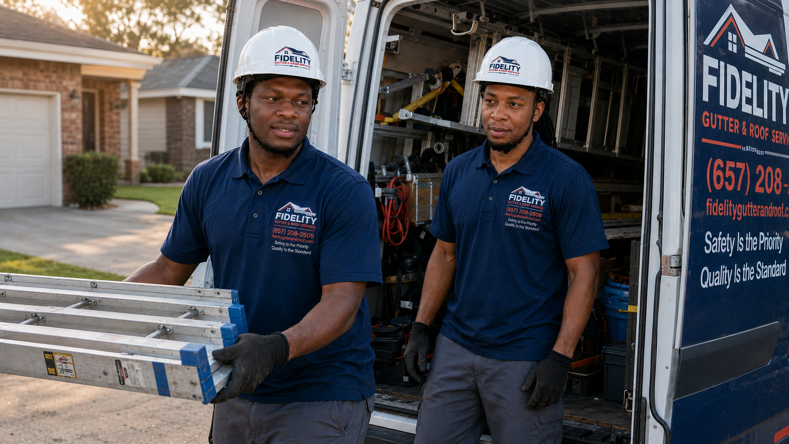 Fidelity Gutter Cleaning Services crew loading equipment before a job